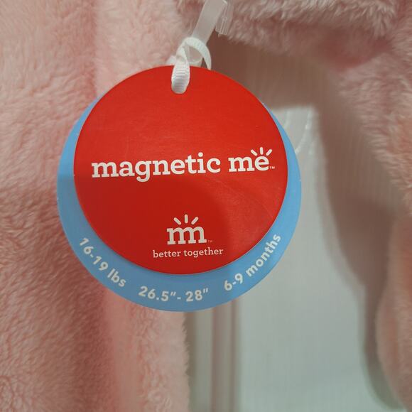 New Magnetic Me Pink Minky Pram Bear Hooded Winter Baby Footie Suit 6-9 Months - Picture 3 of 7